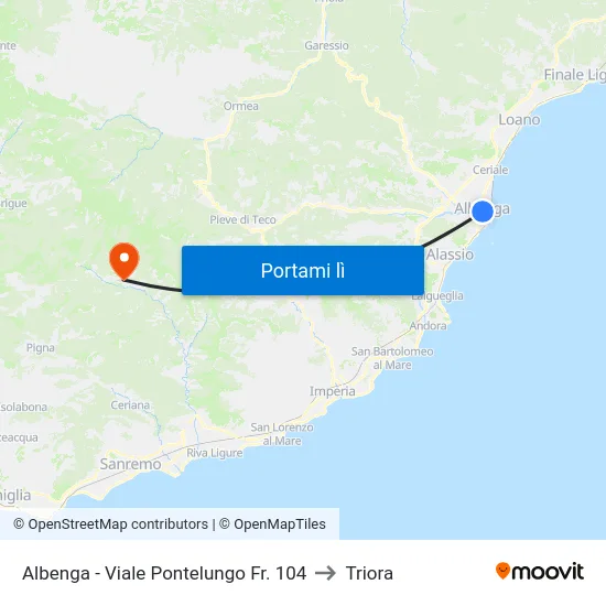 Albenga - Viale Pontelungo Fr. 104 to Triora map