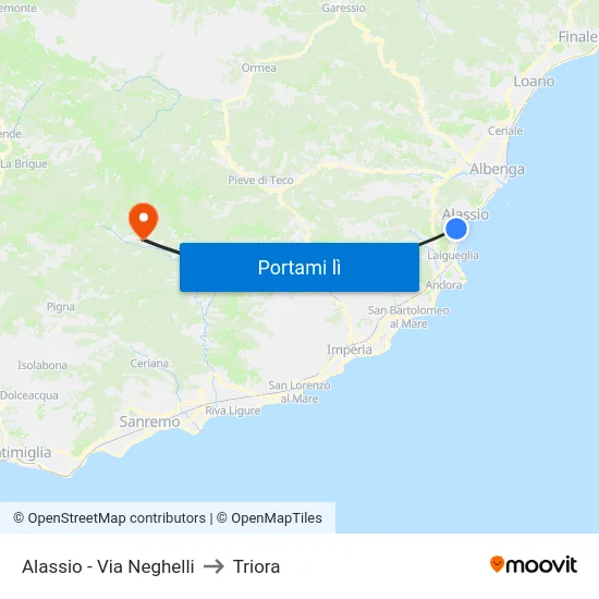 Alassio - Via Neghelli to Triora map