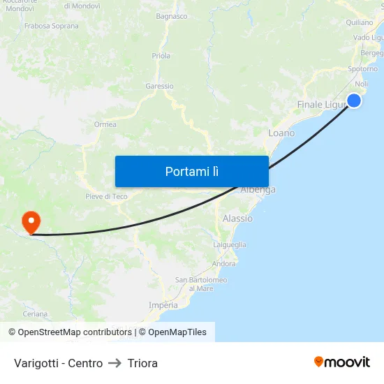 Varigotti - Centro to Triora map