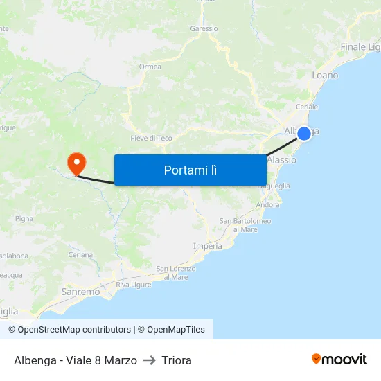 Albenga - Viale 8 Marzo to Triora map