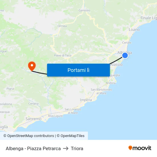 Albenga - Piazza Petrarca to Triora map