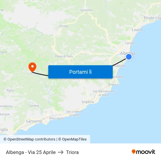 Albenga - Via 25 Aprile to Triora map