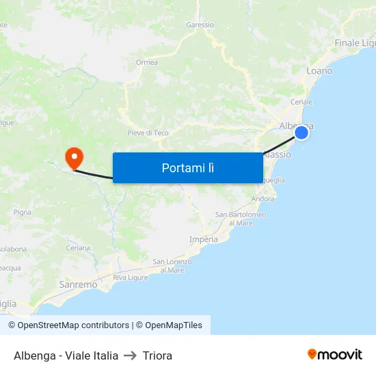 Albenga - Viale Italia to Triora map