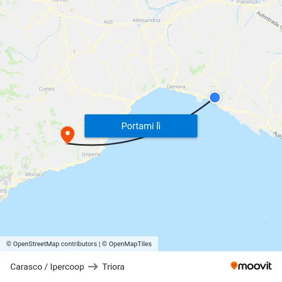 Carasco / Ipercoop to Triora map