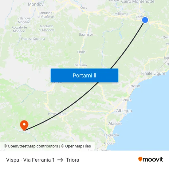 Vispa - Via Ferrania 1 to Triora map