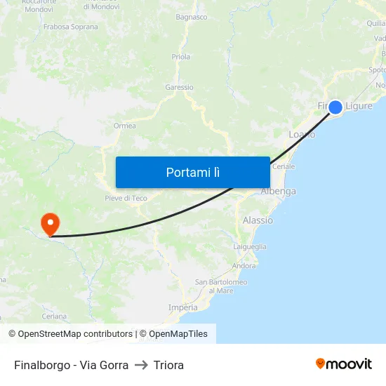 Finalborgo - Via Gorra to Triora map