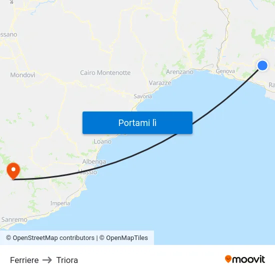 Ferriere to Triora map