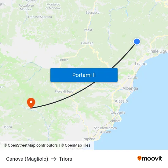 Canova (Magliolo) to Triora map