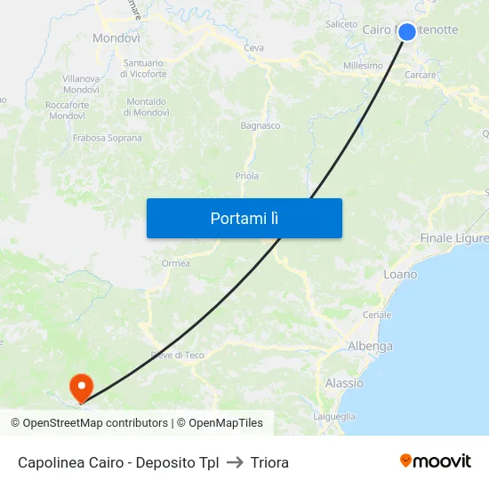 Capolinea Cairo - Deposito Tpl to Triora map