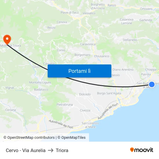Cervo - Via Aurelia to Triora map