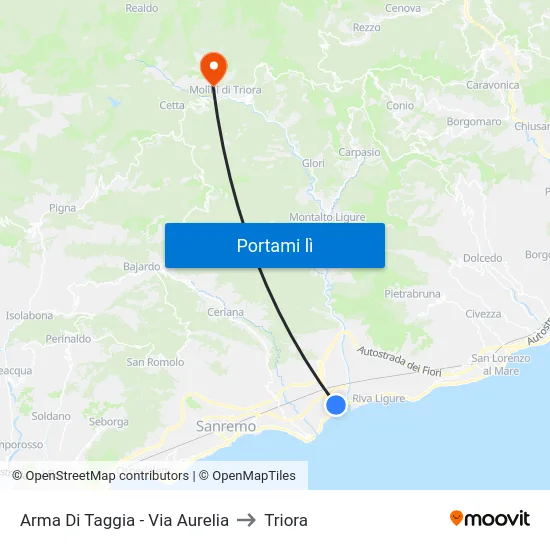 Arma Di Taggia - Via Aurelia to Triora map