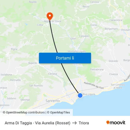 Arma Di Taggia - Via Aurelia (Rossat) to Triora map