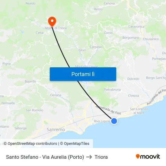 Santo Stefano - Via Aurelia (Porto) to Triora map
