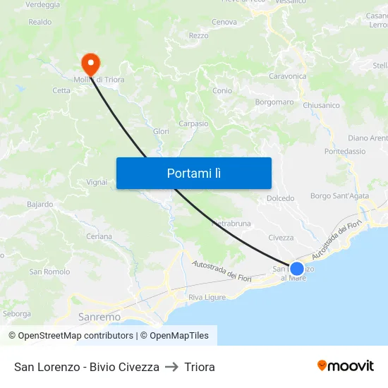 San Lorenzo - Bivio Civezza to Triora map