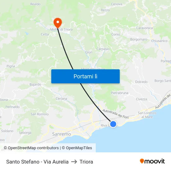 Santo Stefano - Via Aurelia to Triora map