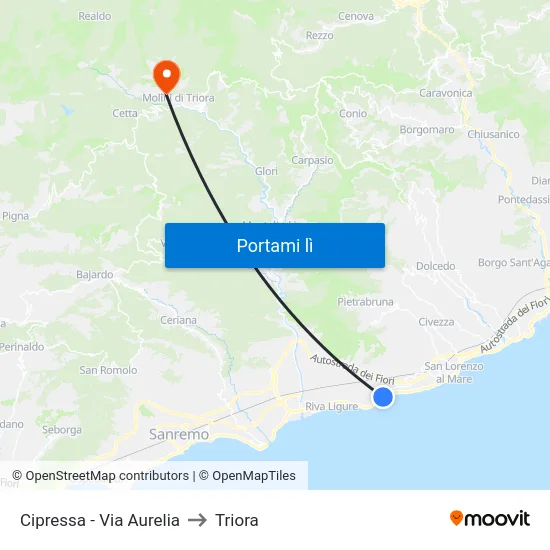 Cipressa - Via Aurelia to Triora map
