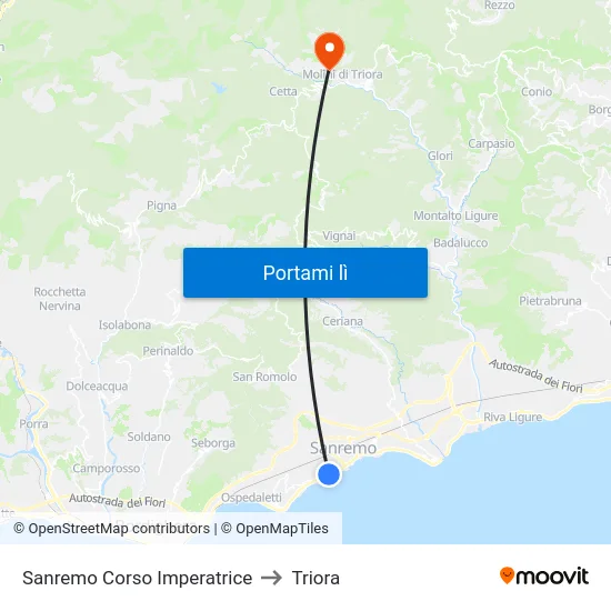 Sanremo Corso Imperatrice to Triora map