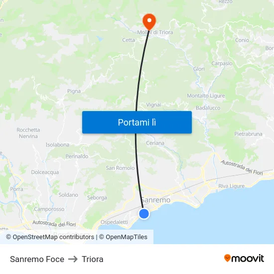 Sanremo Foce to Triora map