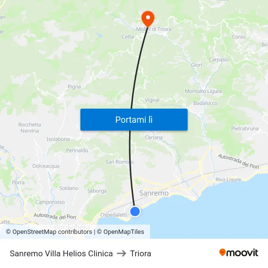 Sanremo Villa Helios Clinica to Triora map