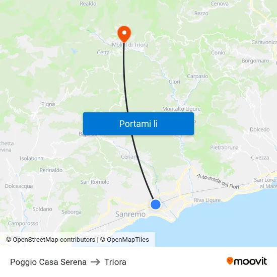 Poggio Casa Serena to Triora map