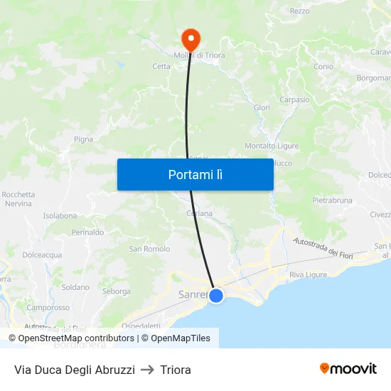 Via Duca Degli Abruzzi to Triora map