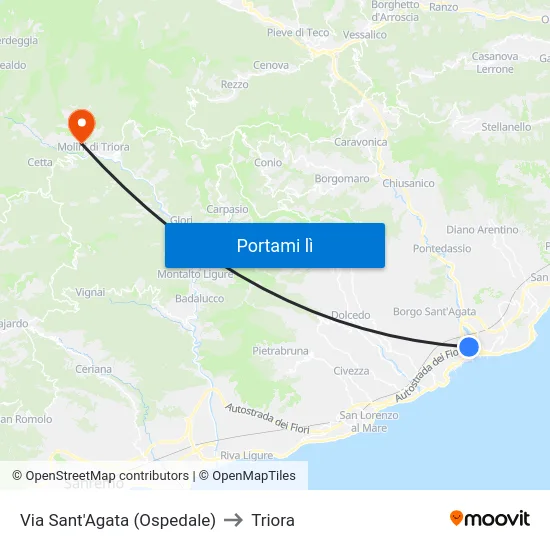 Via Sant'Agata (Ospedale) to Triora map