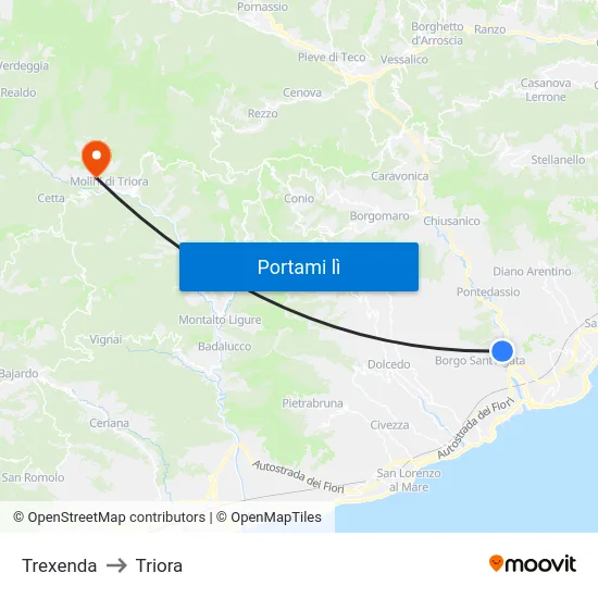 Trexenda to Triora map