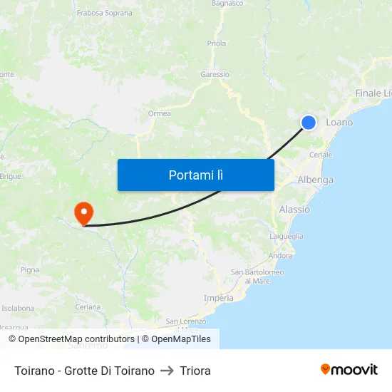 Toirano - Grotte Di Toirano to Triora map