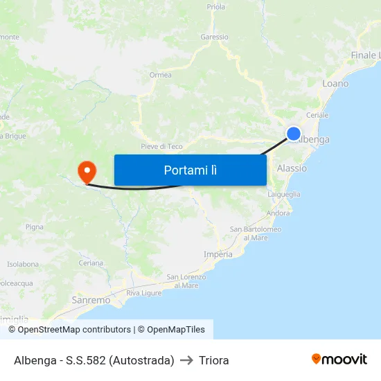 Albenga - S.S.582 (Autostrada) to Triora map