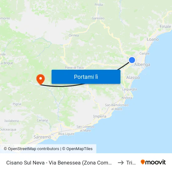 Cisano Sul Neva - Via Benessea (Zona Commerciale) to Triora map