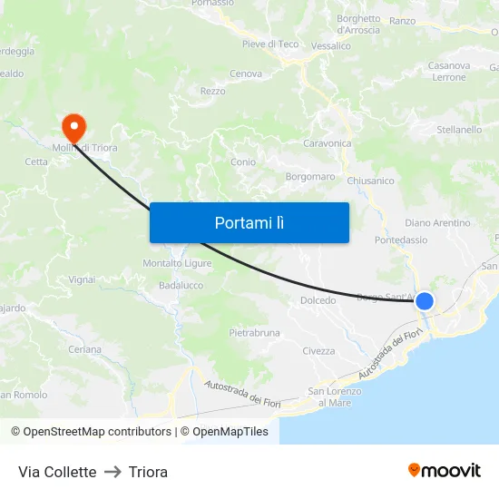 Via Collette to Triora map