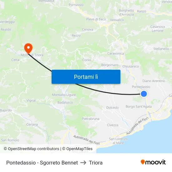 Pontedassio - Sgorreto Bennet to Triora map