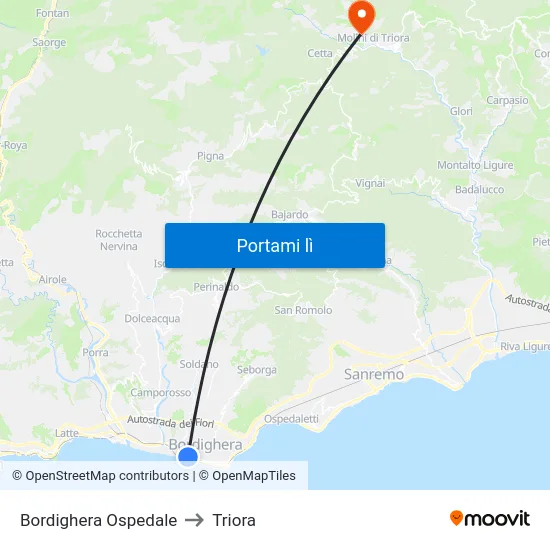 Bordighera Ospedale to Triora map