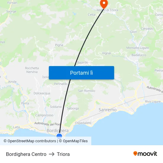Bordighera Centro to Triora map