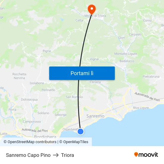Sanremo Capo Pino to Triora map