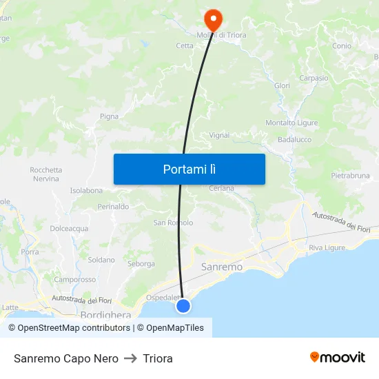 Sanremo Capo Nero to Triora map