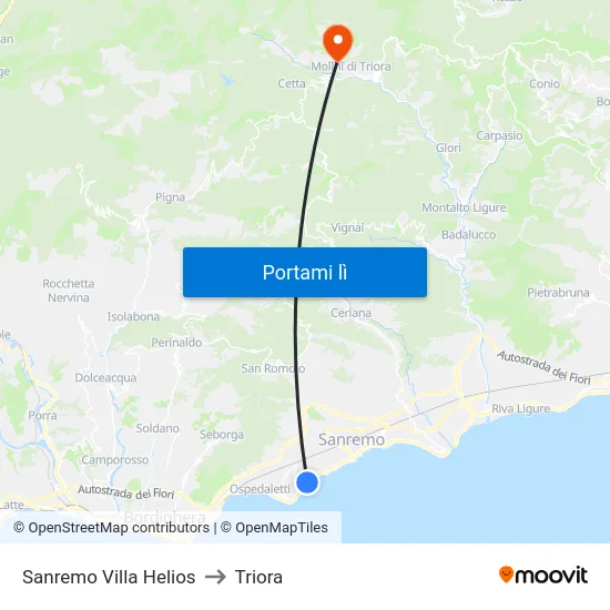 Sanremo Villa Helios to Triora map