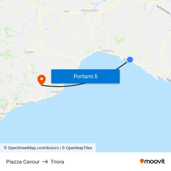 Piazza Cavour to Triora map