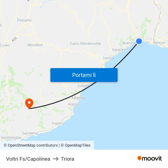 Voltri Fs/Capolinea to Triora map