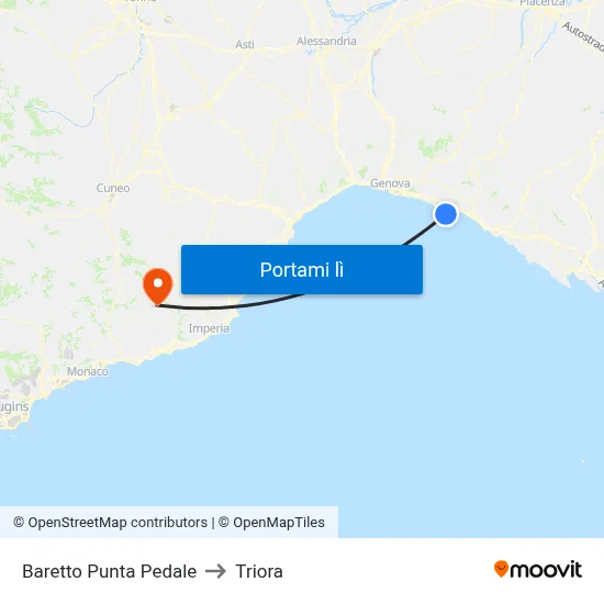 Baretto Punta Pedale to Triora map