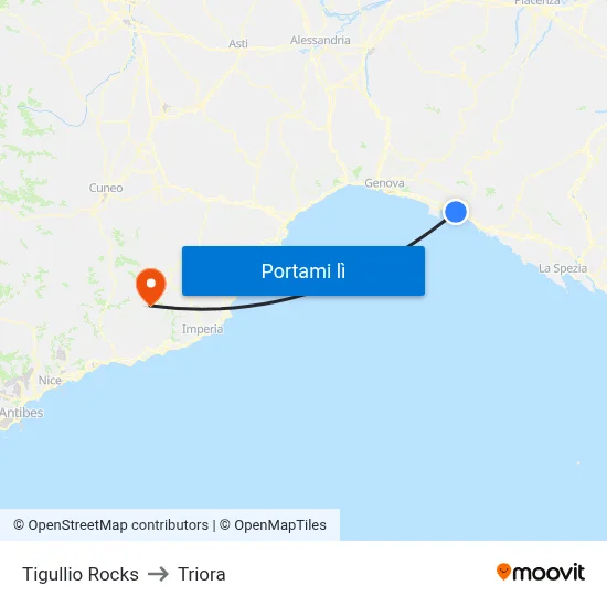 Tigullio Rocks to Triora map