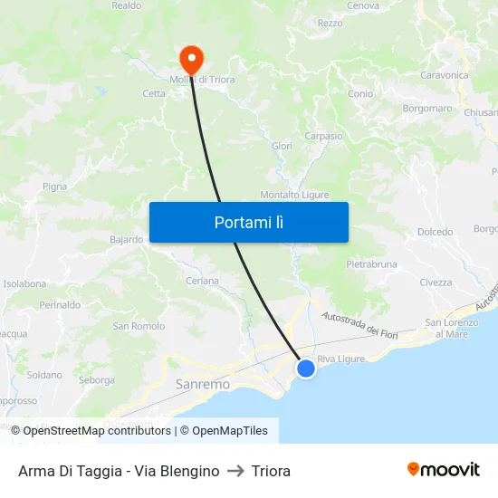 Arma Di Taggia - Via Blengino to Triora map