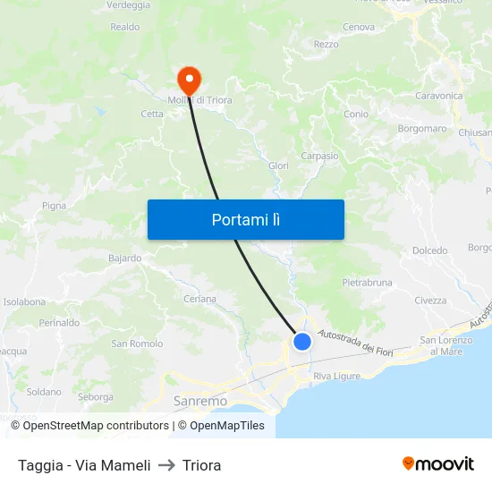 Taggia - Via Mameli to Triora map