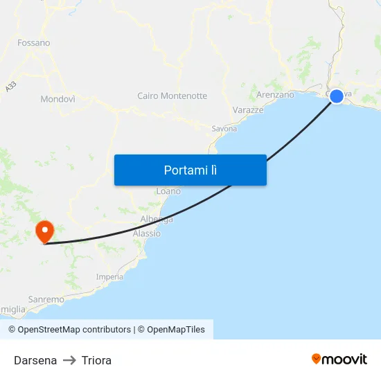 Darsena to Triora map