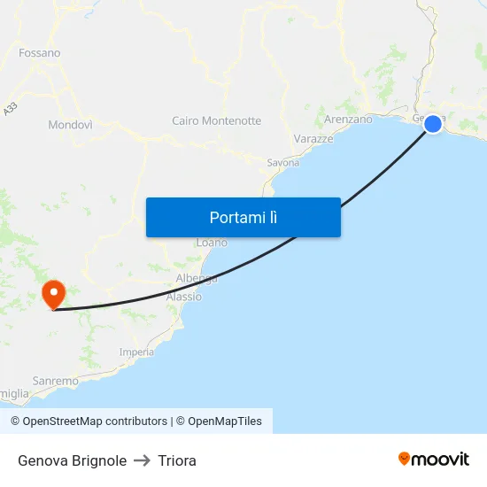 Genova Brignole to Triora map