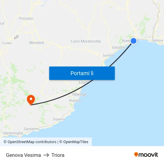 Genova Vesima to Triora map