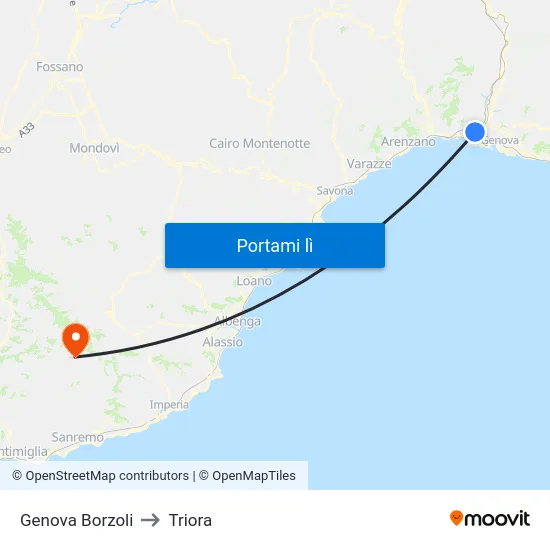 Genova Borzoli to Triora map