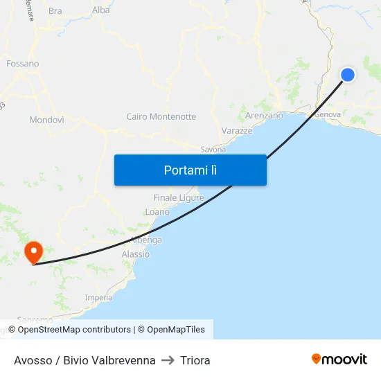 Avosso / Bivio Valbrevenna to Triora map