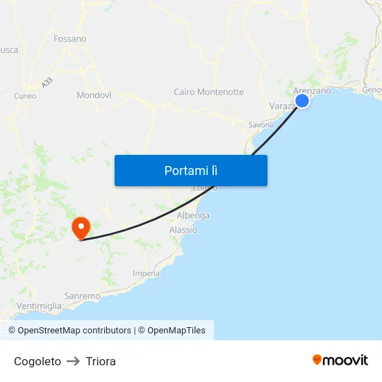 Cogoleto to Triora map