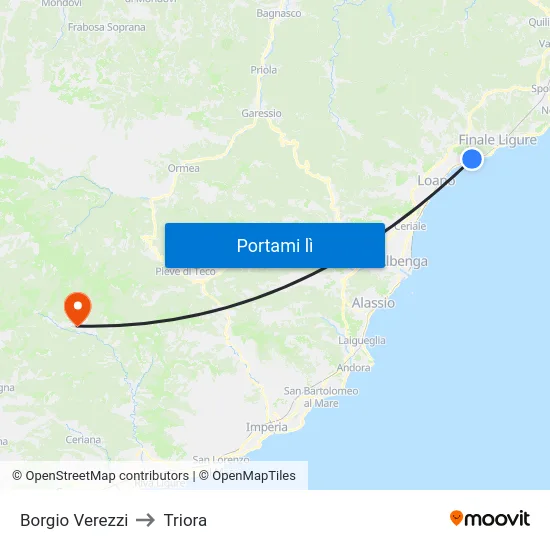 Borgio Verezzi to Triora map